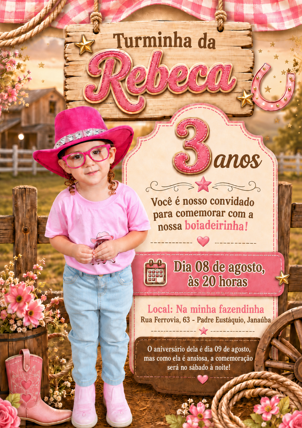 Convite: Turminha da Rebeca — 3 anos